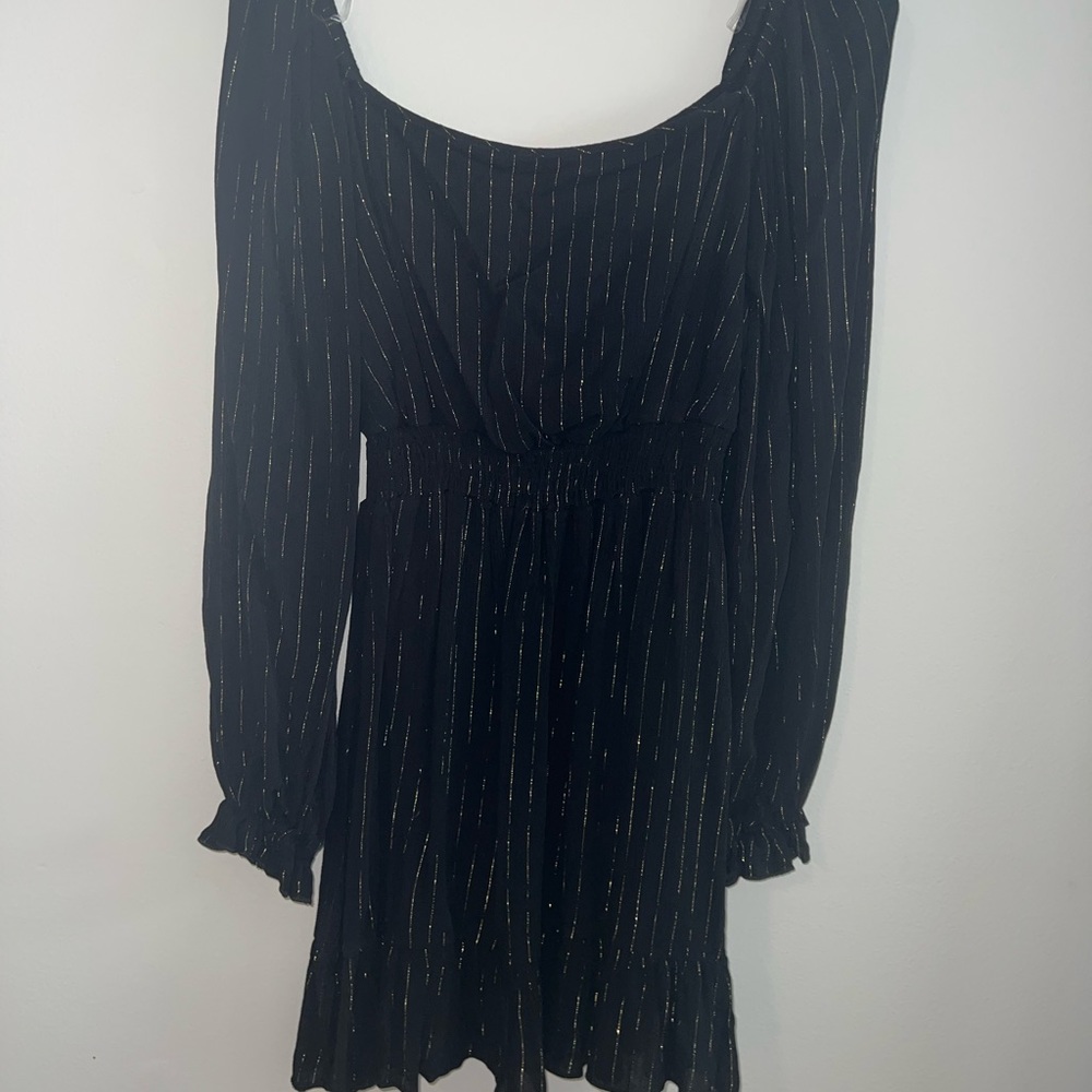 NWT Black long sleeve dress with gold pinstripe